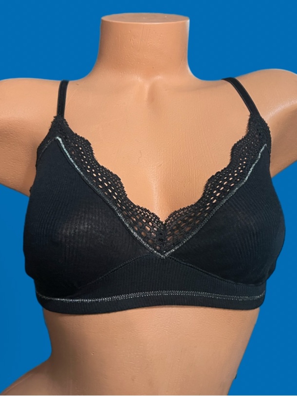 Victoria’s Secret Lace Trim cotton Unlined bralette bra black Small